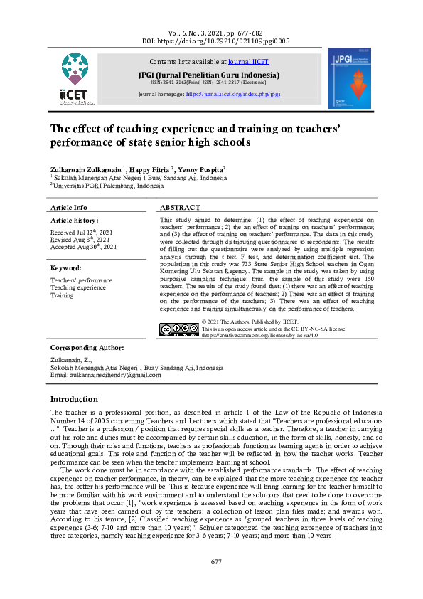(PDF) The effect of teaching experience and training on teachers ...