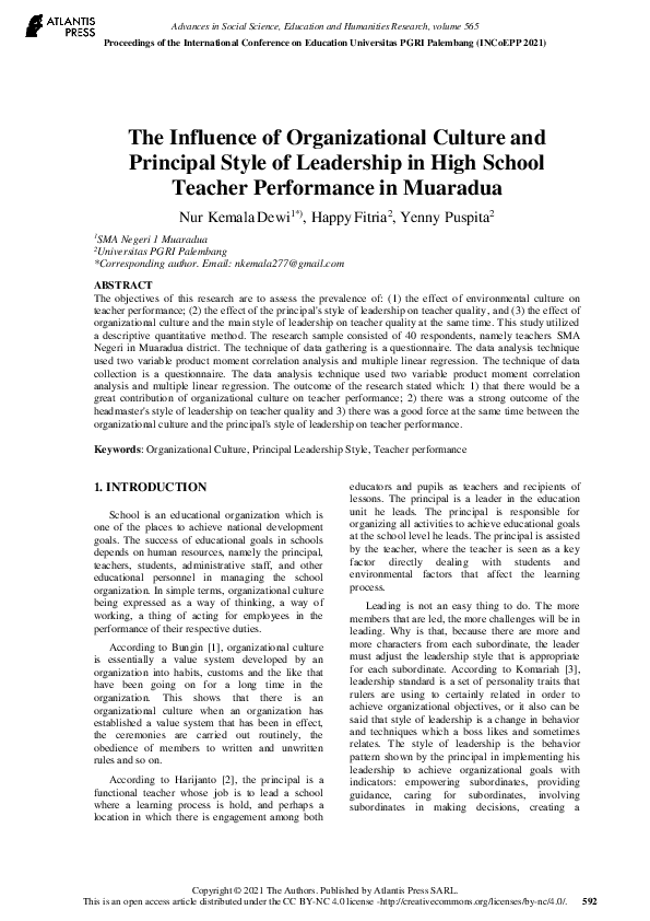 (PDF) The Influence of Organizational Culture and Principal Style of ...
