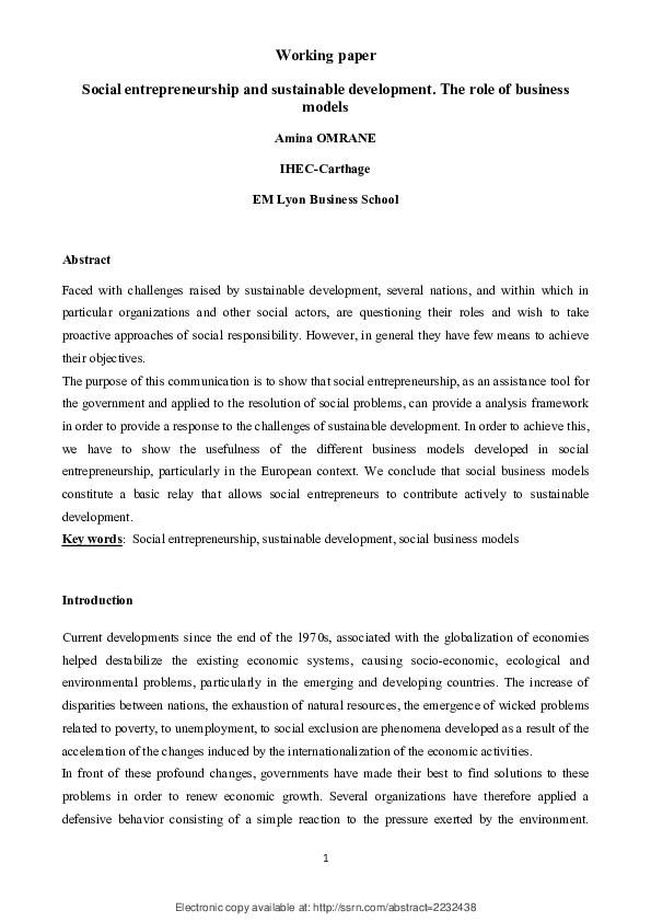 (PDF) Social Entrepreneurship and Sustainable Development: The Role of ...