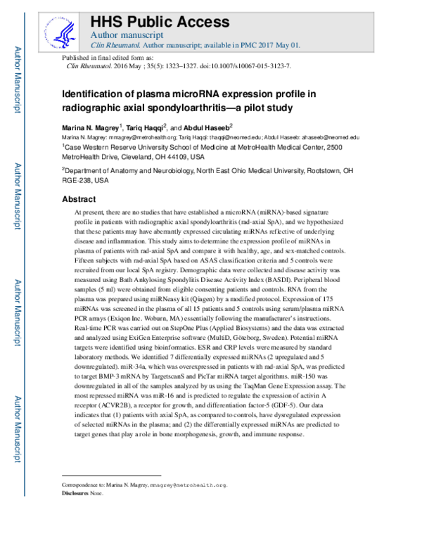 (PDF) Identification of plasma microRNA expression profile in ...