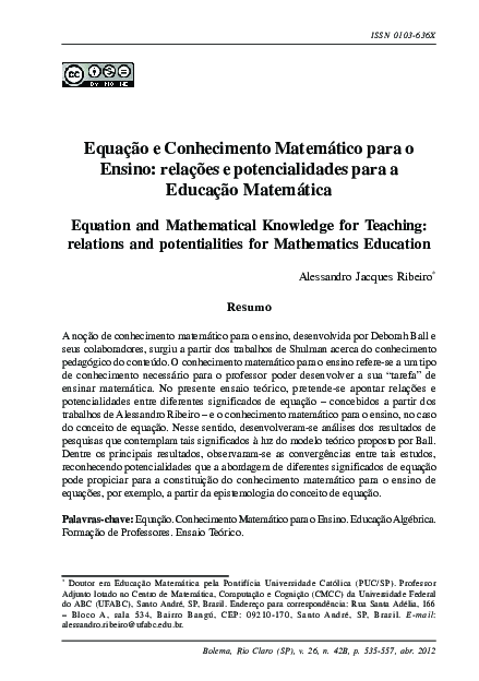 (PDF) Equação e conhecimento matemático para o ensino: relações e ...