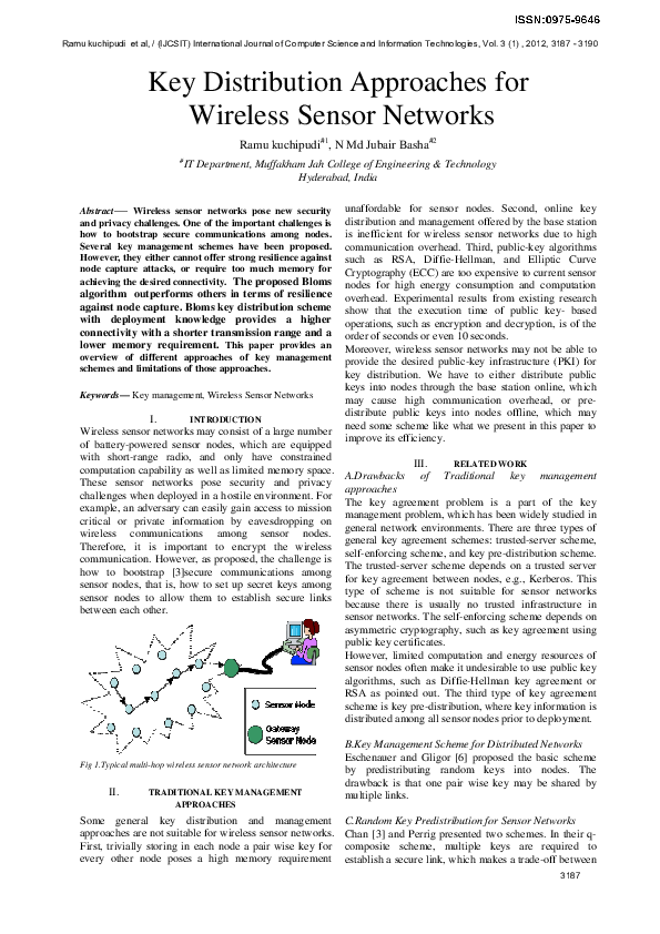 (PDF) Key Distribution Approaches for Wireless Sensor Networks