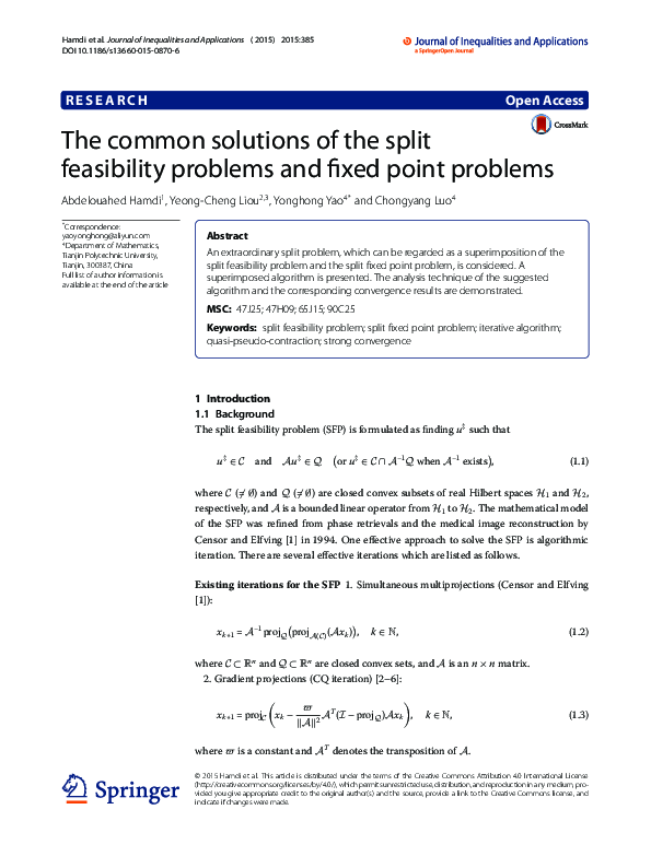 (PDF) The common solutions of the split feasibility problems and fixed ...