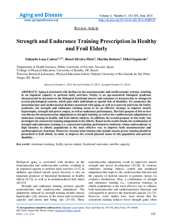 (PDF) Strength and endurance training prescription in healthy and frail ...