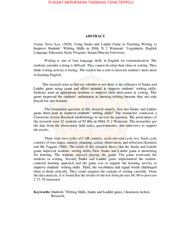 (PDF) Using snake and ladder game in teaching writing to improve ...