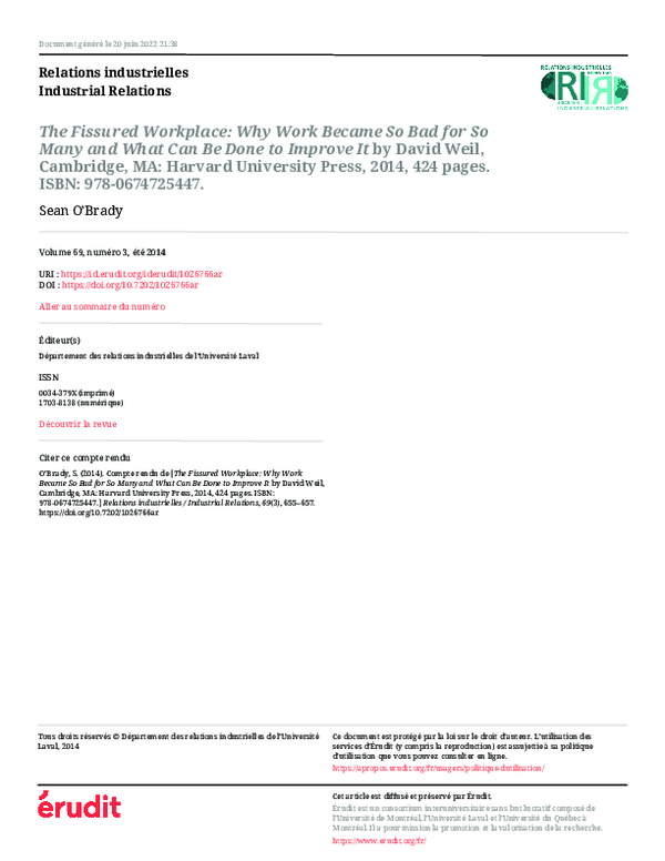 (PDF) The Fissured Workplace: Why Work Became So Bad for So Many and ...