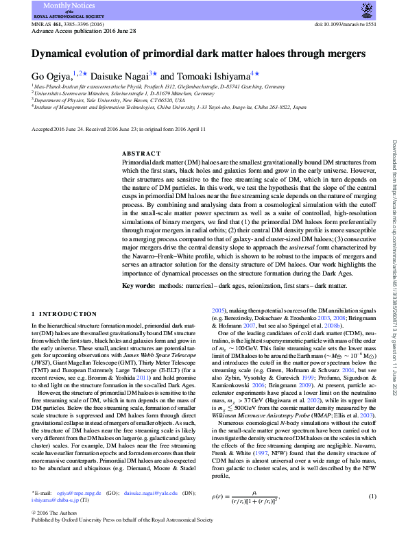 (PDF) Dynamical evolution of primordial dark matter haloes through mergers