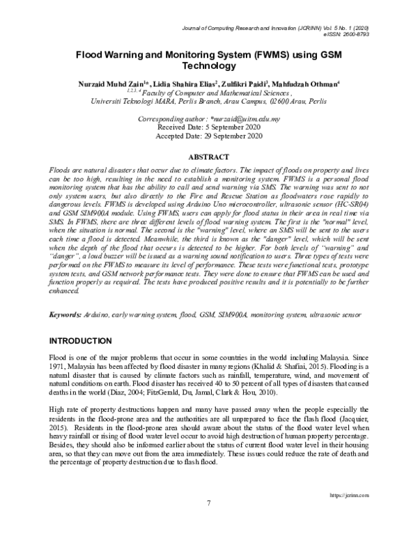 (PDF) Flood warning and monitoring system (FWMS) using GSM technology ...