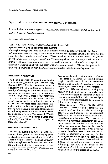(PDF) Spiritual care: an element in nursing care planning