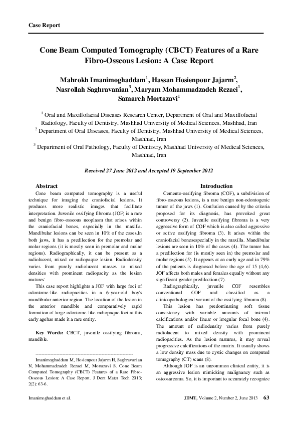 (PDF) Cone Beam Computed Tomography (CBCT) Features of a Rare Fibro ...