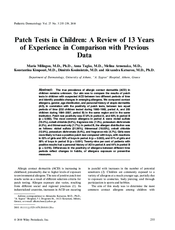 (PDF) Patch Tests in Children: A Review of 13 Years of Experience in ...