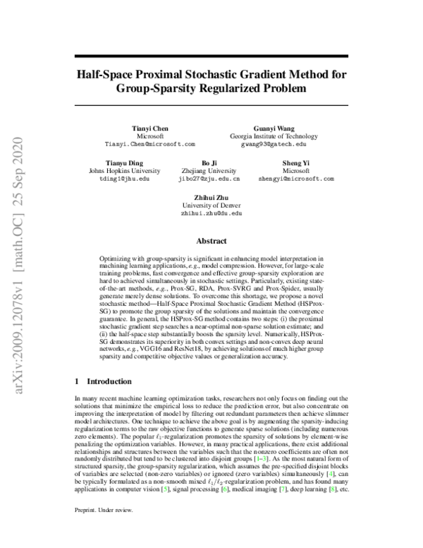 (PDF) Half-Space Proximal Stochastic Gradient Method for Group-Sparsity ...