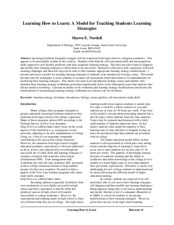 (PDF) Learning how to learn: A model for teaching students learning ...