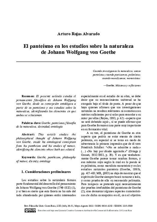  PDF El Panteismo En Los Estudios Sobre La Naturaleza De Johann 