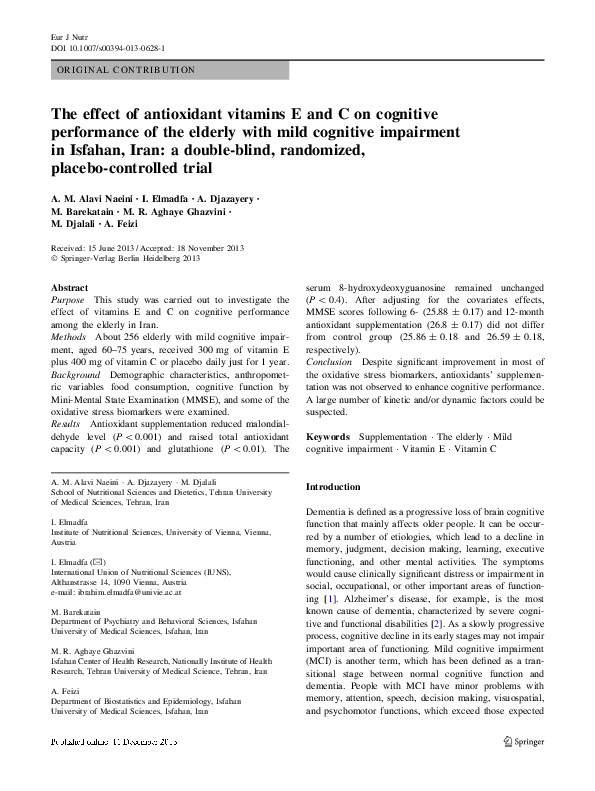 (PDF) The effect of antioxidant vitamins E and C on cognitive ...
