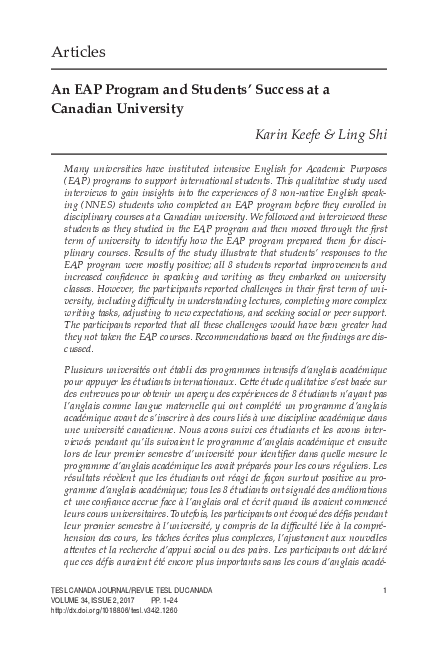 (PDF) An EAP Program and Students’ Success at a Canadian University