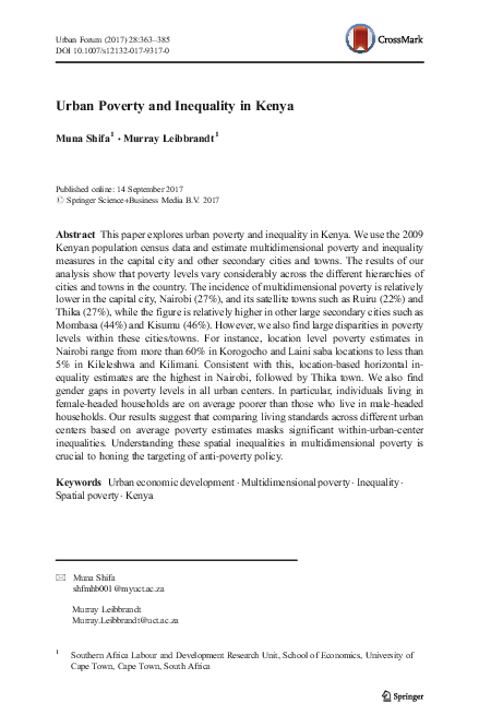 (PDF) Urban Poverty and Inequality in Kenya