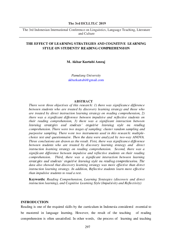(PDF) The Effect of Learning Strategies and Cognitive Learning Style on ...