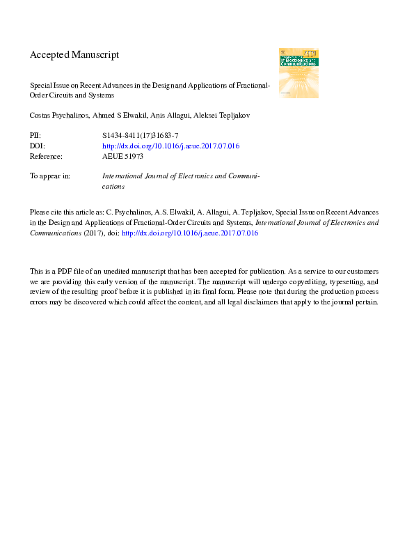 (PDF) Special issue on recent advances in the design and applications ...