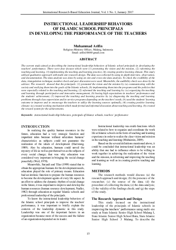 (PDF) Instructional Leadership Behaviors of Islamic School Principals ...
