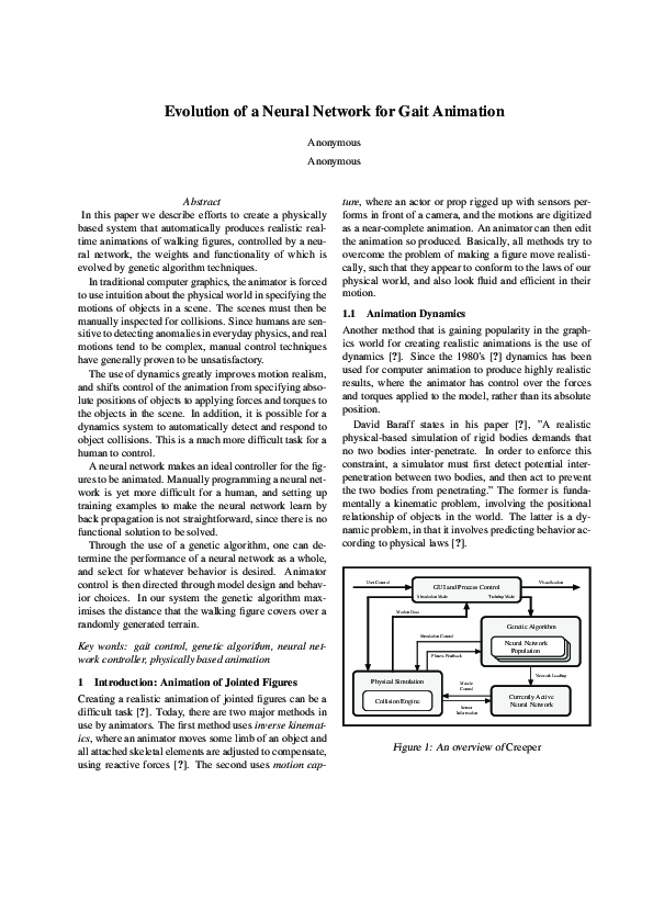 (PDF) Evolution of a Neural Network for Gait Animation
