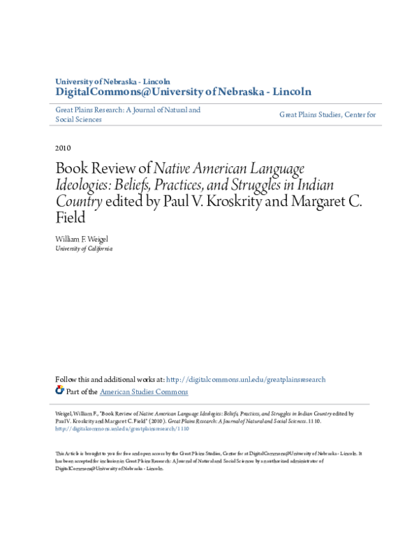 (PDF) Book Review of Native American Language Ideologies: Beliefs ...