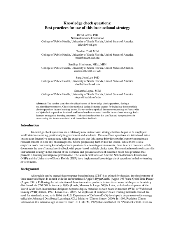 (PDF) Knowledge check questions: Best practices for use of this ...