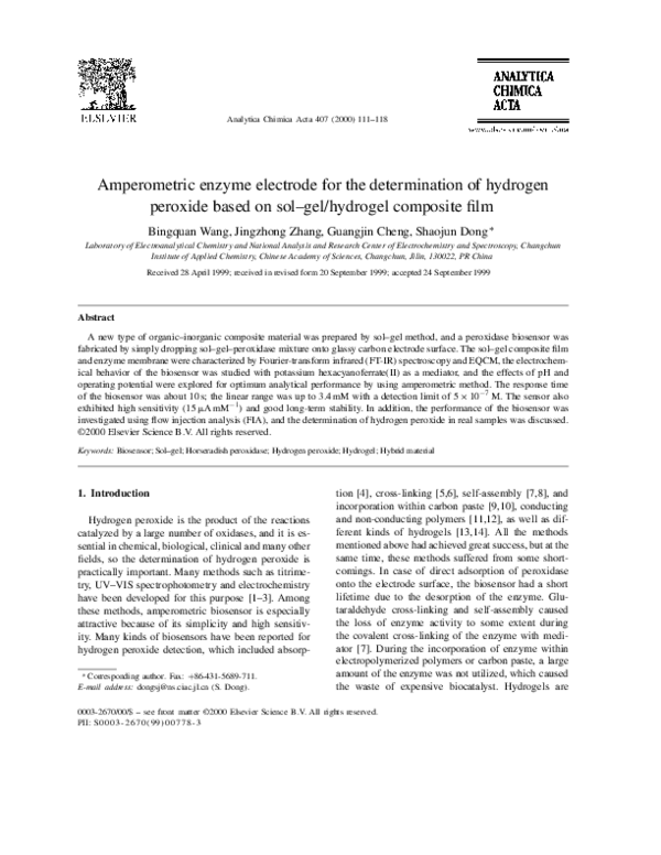 (PDF) Amperometric enzyme electrode for the determination of hydrogen ...