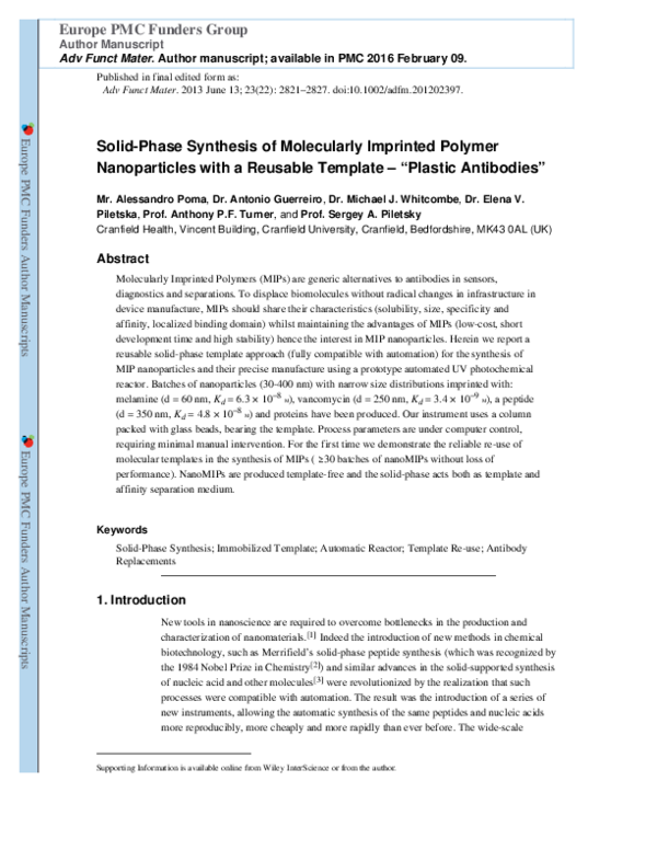 (PDF) Solid‐Phase Synthesis of Molecularly Imprinted Polymer ...