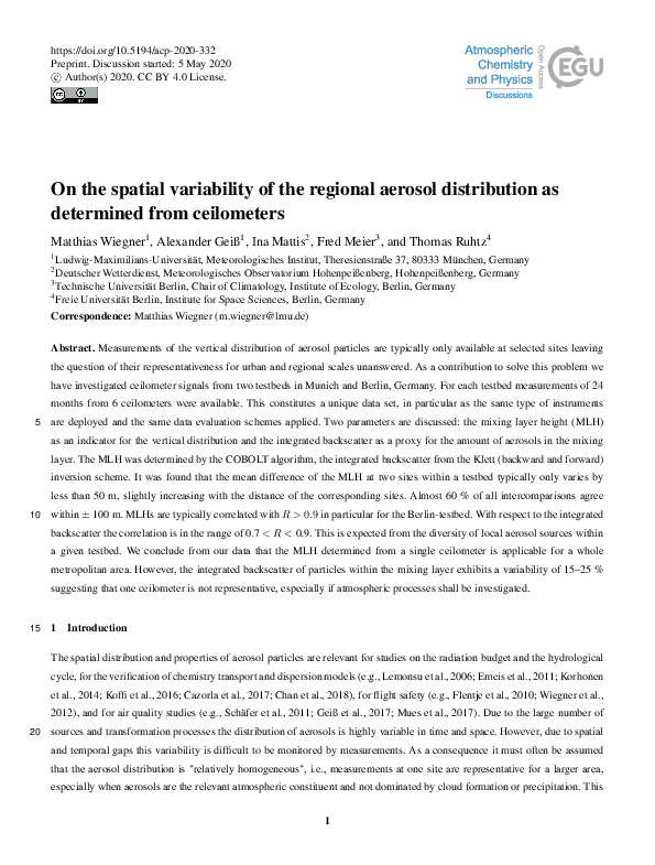 (PDF) On the spatial variability of the regional aerosol distribution ...