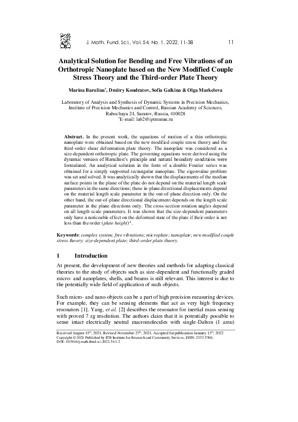(PDF) Analytical Solution for Bending and Free Vibrations of an ...