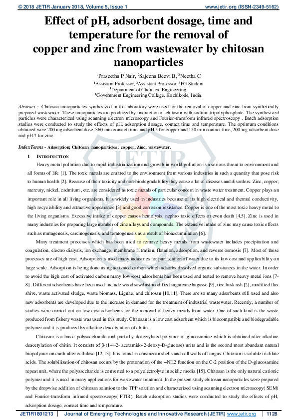 (PDF) Effect of pH, adsorbent dosage, time and temperature for the