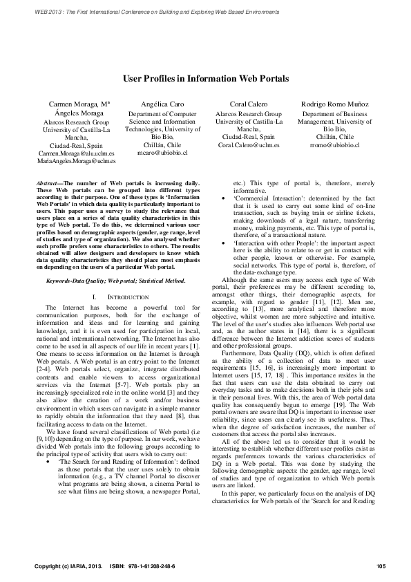 (PDF) User Profiles in Information Web Portals