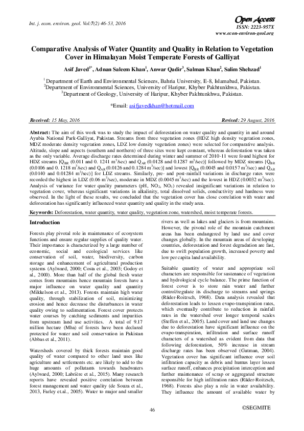 (PDF) Comparative Analysis of Water Quantity and Quality in Relation to ...