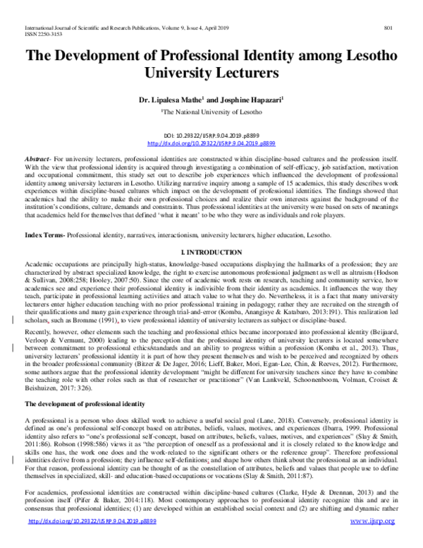 (PDF) The Development of Professional Identity among Lesotho University ...