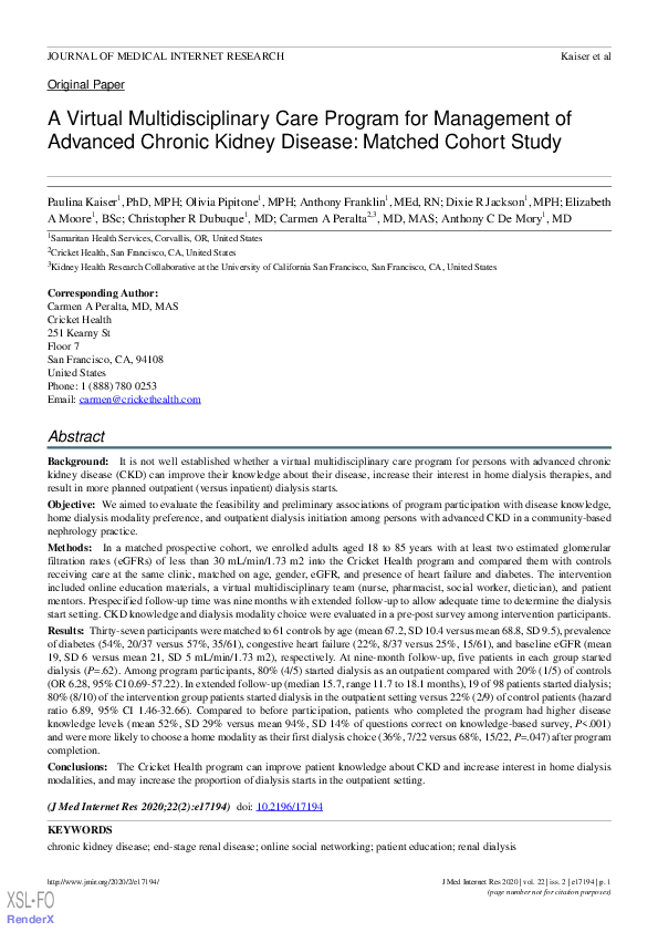 (PDF) A Virtual Multidisciplinary Care Program for Management of ...