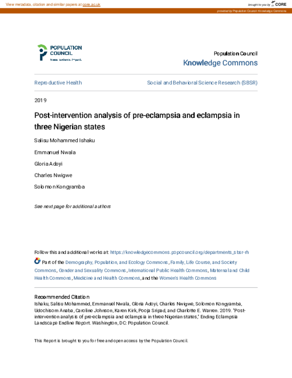 (PDF) Post-intervention analysis of pre-eclampsia and eclampsia in ...