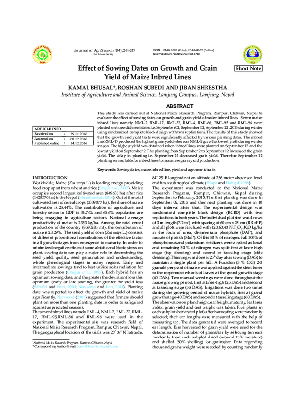 (PDF) Effect of Sowing Dates on Growth and Grain Yield of Maize Inbred ...
