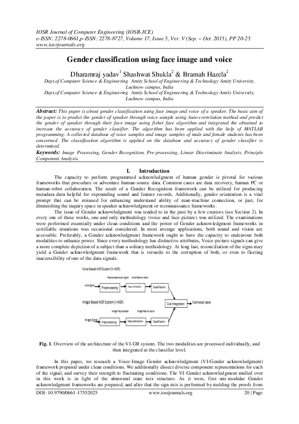 (PDF) Gender classification using face image and voice