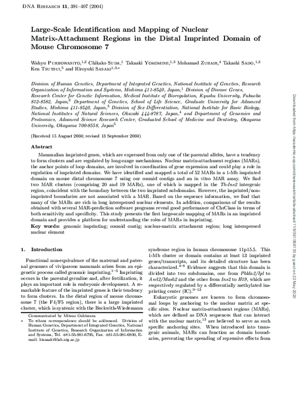 (PDF) Large-Scale Identification and Mapping of Nuclear Matrix ...
