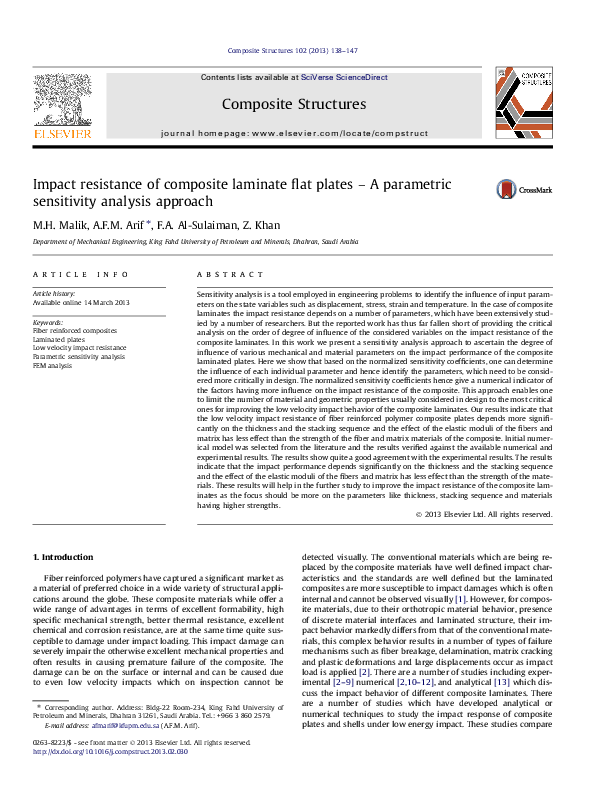 (PDF) Impact resistance of composite laminate flat plates – A ...