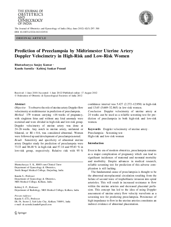 (PDF) Prediction of preeclampsia by midtrimester uterine artery Doppler ...