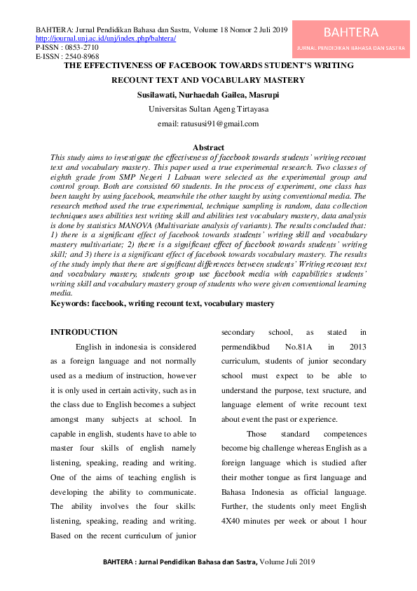 (PDF) The Effectiveness of Facebook Towards Student’s Writing Recount ...