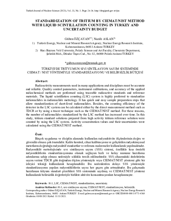 (PDF) Standardization of Tritium by Ciemat/Nist Method with Liquid