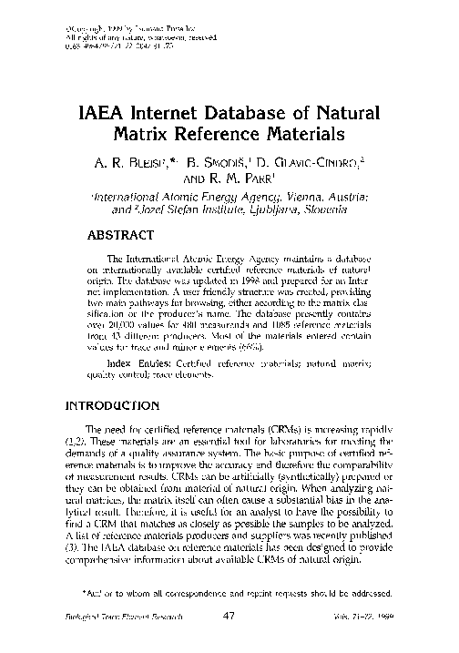 (PDF) IAEA internet database of natural matrix reference materials