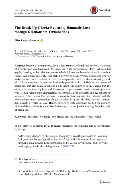 (PDF) The Break-Up Check: Exploring Romantic Love through Relationship ...