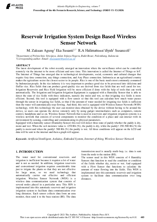 (PDF) Reservoir Irrigation System Design Based Wireless Sensor Network