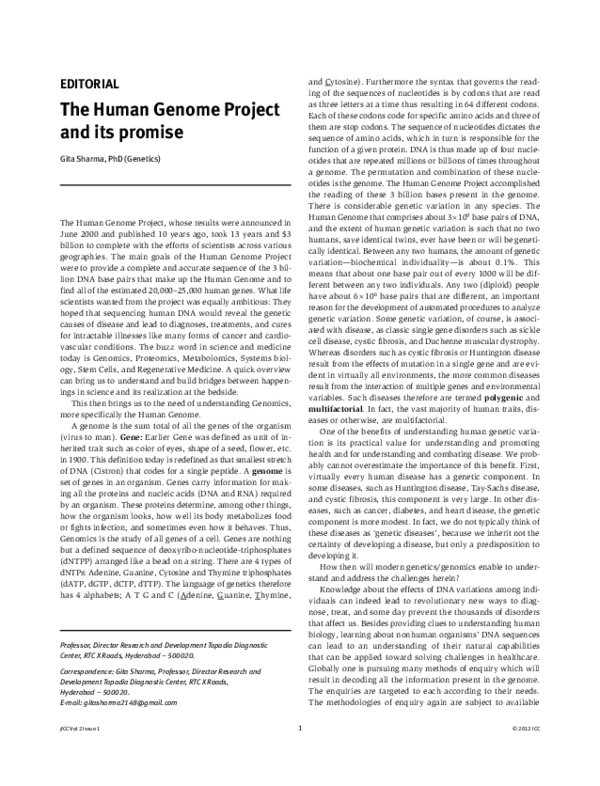 (PDF) The Human Genome Project and its promise
