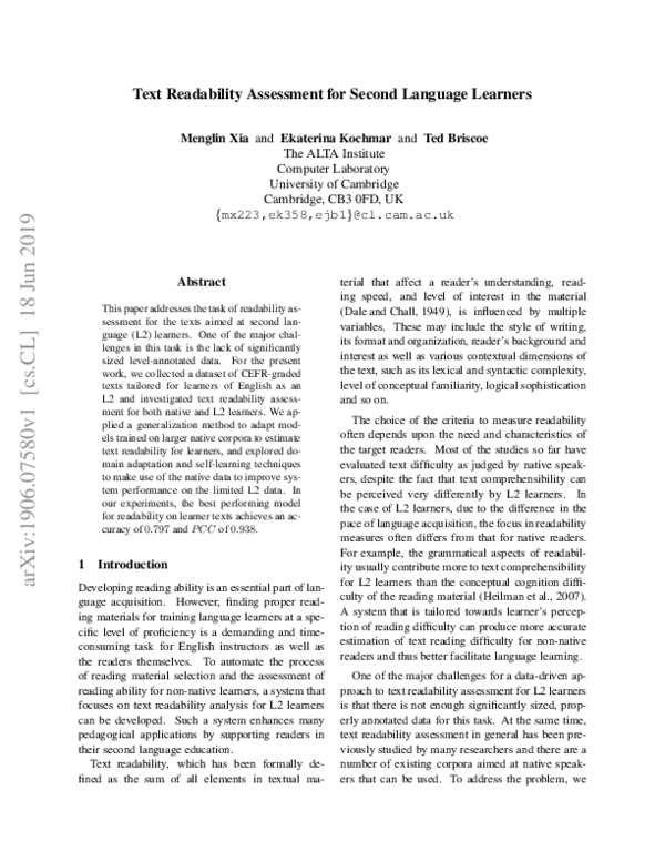 (PDF) Text Readability Assessment for Second Language Learners | 092 ...