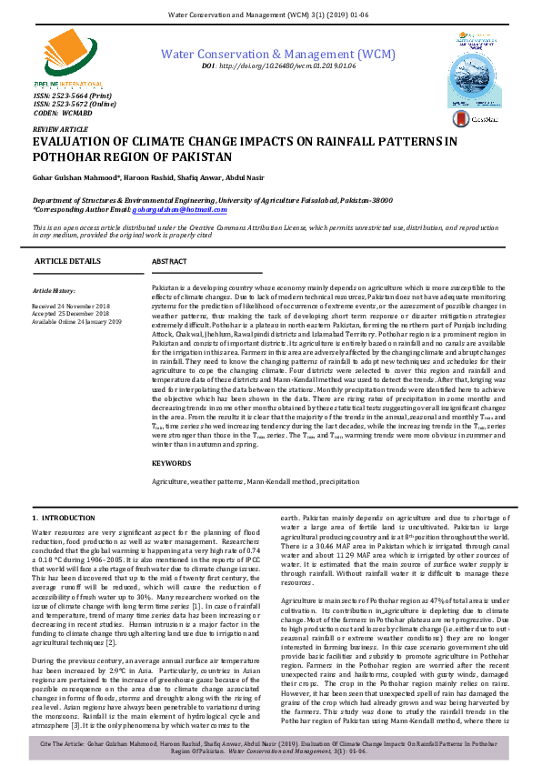 (PDF) Evaluation of Climate Change Impacts on Rainfall Patterns in ...